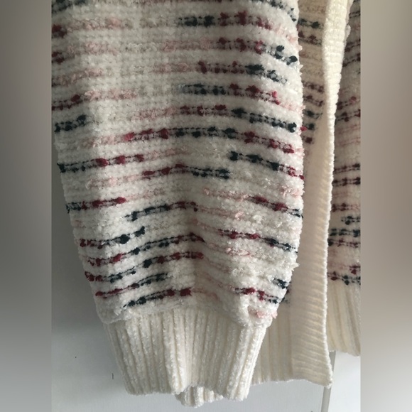 Maurices Striped Cream Red Blue and Pink Fuzzy Cardigan Sweater Size Medium - Picture 2 of 4